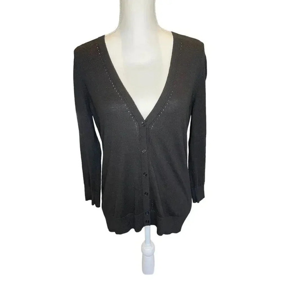 Ann Taylor Loft Women’s Medium Black Signature‎ V-neck Long Sleeved Cardigan - Picture 1 of 4